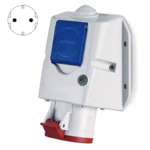 Priza industriala Scame, gama Optima, combi, 3P+N+E si schuko, 16A, IP44, 6h