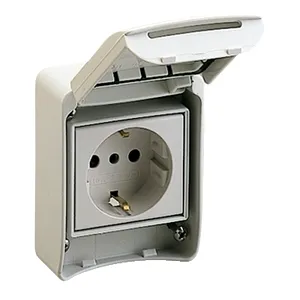 Priza Pratika, Gri, 2P + E, 10/16 A, 250 V, German, Ip65, Suprafata