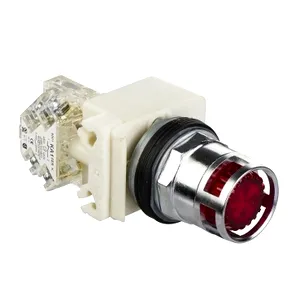 Buton Luminos Rosu  30 - Cu Revenire, Protectie Metalica - 120V - 1Di