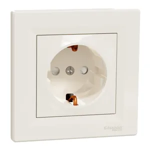 Asfora, Priza simpla 2P+E, 16A, obturatoare, crem