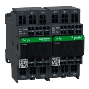 Reversing contactor, TeSys Deca, 3P(3 NO), AC-3, 0 to 440V, 9A, 24VDC coil, spring