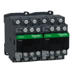 Reversing contactor, TeSys Deca, 3P(3 NO), AC-3, 0 to 440V, 9A, 24VDC coil, Lugs-ring terminals