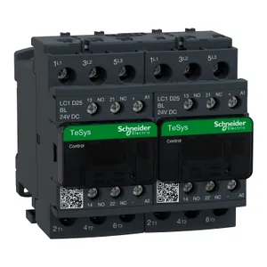 Reversing contactor, TeSys Deca, 3P(3 NO), AC-3, 0 to 440V, 25A, 24V low consumption DC coil