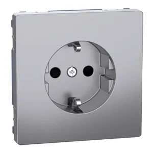 Socket-outlet, Merten System Design, 2P + E, 16A, Schuko, shutter, screwless terminals, matt, varnished, stainless steel