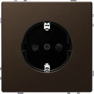 Socket-outlet, Merten System Design, 2P + E, 16A, Schuko, shutter, screwless terminals, matt, varnished, mocca