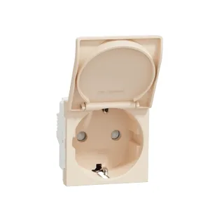 Noua Unica, Priza 2P+E 16A, capac, obturatoare, bej