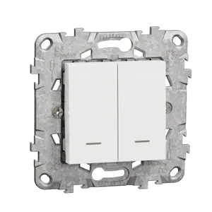 Noua Unica, Intrerupator dublu 10A LED localizare, cu suport fixare si gheare, alb