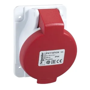 Priza PratiKa, cu  montare rap, unghi., 32A, 3P + N + E, 380, 415 V AC, panou