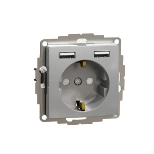 Sedna Design, Priza 2P+E+2 USB 2.4A, cu obturatoare, aluminiu