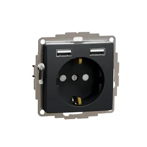 Sedna Design, Priza 2P+E+2 USB 2.4A, cu obturatoare, antracit