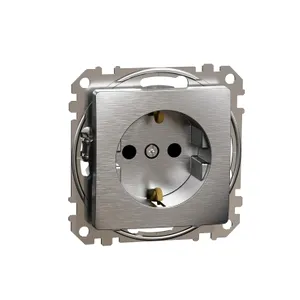Sedna Elements, Priza 2P+E cu obturatoare, fara surub, aluminiu patinat