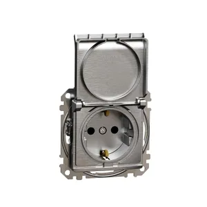 Sedna Elements, Priza 2P+E cu obturatoare si capac, aluminiu patinat