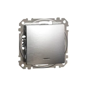 Sedna Elements, Intrerupator cu revenire indicator luminos albastru, aluminiu patinat