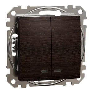 Sedna Elements, Intrerupator dublu cu indicator luminos albastru, wenge