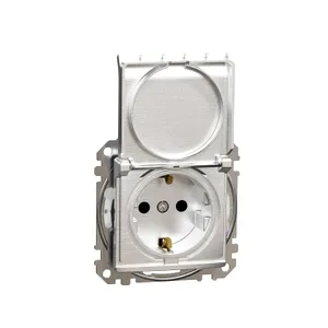 Sedna Elements, Priza 2P+E cu obturatoare si capac, aluminiu pat IP44