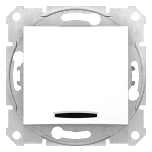 Sedna, Comutator 1 Pol 2 Cai, 10Ax Lumina Indicator, fara Cadru Alb