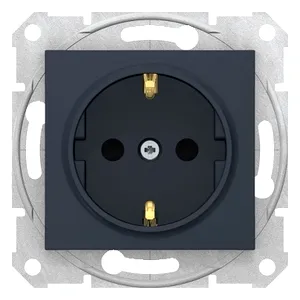 Sedna, Priza simpla, Impamantare Laterala, 16A Obturatoare, fara rama, Grafit