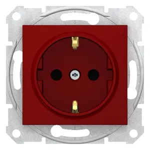 Sedna, Priza simpla, Impamantare Laterala, 16A Obturatoare, fara rama, Rosu