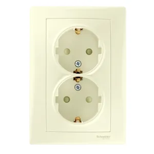 Sedna, Iesire Priza Dubla cu Impamantare Laterala, 16A Obturatoare, Bej