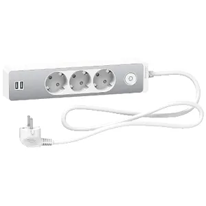 Prelungitor Unica 2P+E, 3 prize + 2 USB + intrerupator, 3m, alb/aluminiu