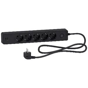 Prelungitor Unica 2P+E, 5 prize + 2 USB + intrerupator 1.5m, antracit