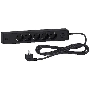 Prelungitor Unica 2P+E, 5 prize + 2 USB + intrerupator, 3m, antracit