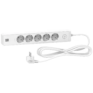 Prelungitor Unica 2P+E, 5 prize + 2 USB + intrerupator, 3m, alb