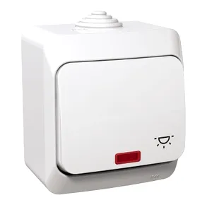 Cedar Plus, Intrerupator cu revenire cu simbol lumina si indicator luminos, 16A, alb