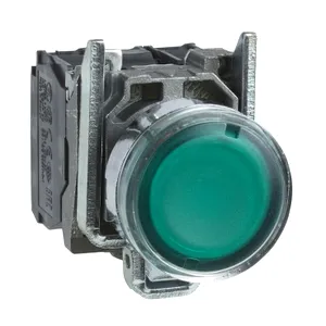 Buton luminos verde, incastrat complet 22 cu revenire cu arc 1NO+1NC 220, 240V