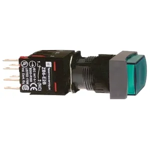 Buton Iluminat Verde  16, Proeminent, Revenire cu Arc, 24 V, 1No+1Nc