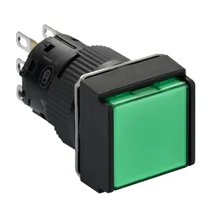 Buton iluminat verde patrat incastr 16 revenire cu arc-24 VDC polariz-1CO