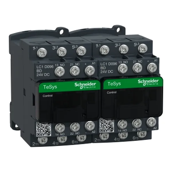 Reversing contactor, TeSys Deca, 3P(3 NO), AC-3, 0 to 440V, 9A, 24VDC coil, Lugs-ring terminals