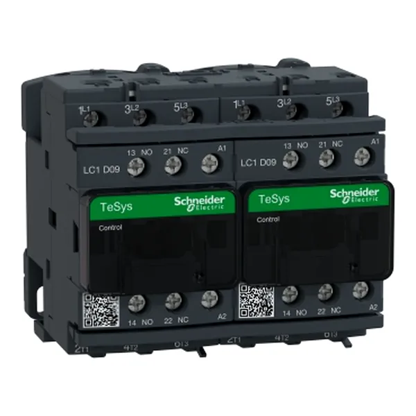 Reversing contactor, TeSys Deca, 3P(3 NO), AC-3, 0 to 440V, 9A, 120VAC 50/60Hz coil