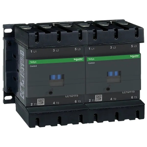 TeSys Deca reversing contactor, 3P, AC-3 <=440V 115 A, 220 V AC 50/60 Hz coil, ring-lug terminals