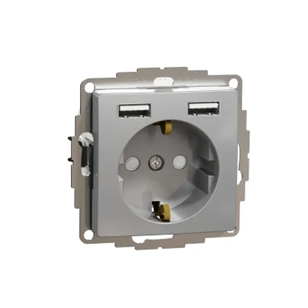 Sedna Design, Priza 2P+E+2 USB 2.4A, cu obturatoare, aluminiu