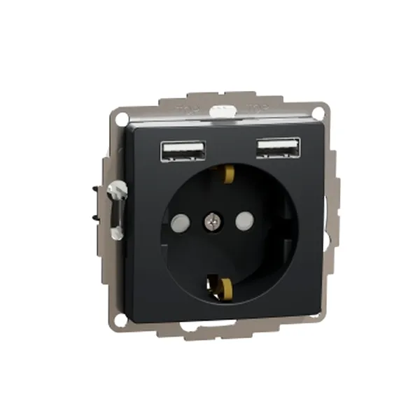 Sedna Design, Priza 2P+E+2 USB 2.4A, cu obturatoare, antracit