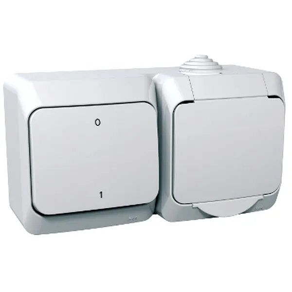 Cedar Plus, Iesire Priza Simpla Partea E+Comutator 2 Poli, 16A(X), Alb