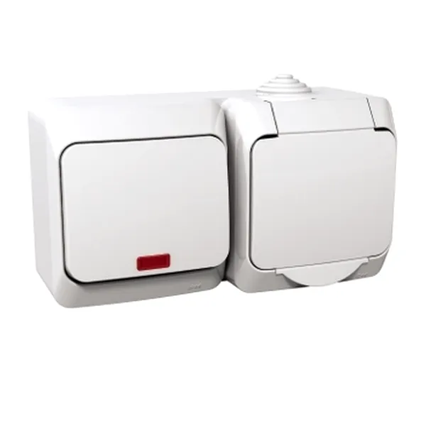 Priza Simpla impamantare+Comutator cu revenire, 16A(X),Indicator luminos, Alb