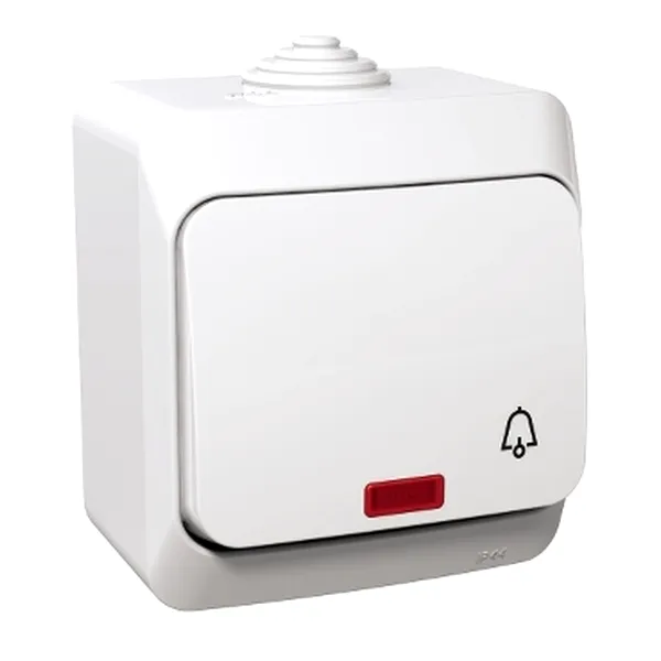 Cedar Plus, Intrerupator cu revenire cu simbol sonerie si indicator luminos, 16A, alb