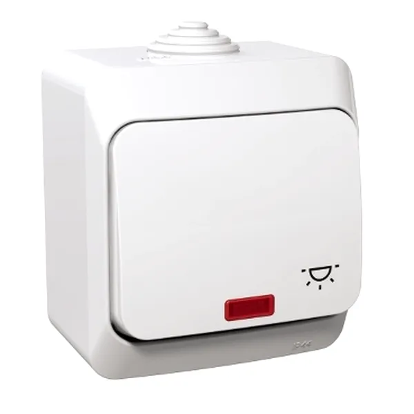 Cedar Plus, Intrerupator cu revenire cu simbol lumina si indicator luminos, 16A, alb