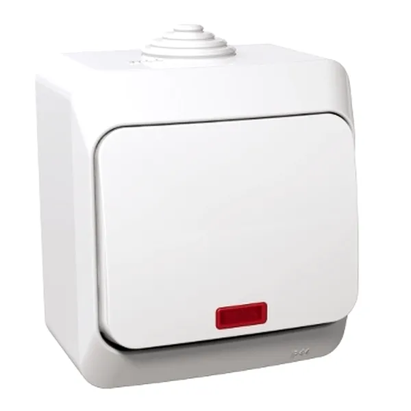 Cedar Plus, Intrerupator cap scara cu indicator luminos 16A PT IP44 alb