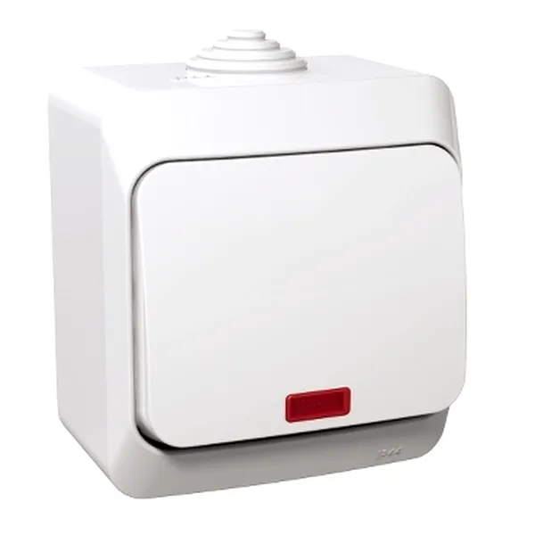 Cedar Plus, Intrerupator cruce cu indicator luminos 16A PT IP44 alb