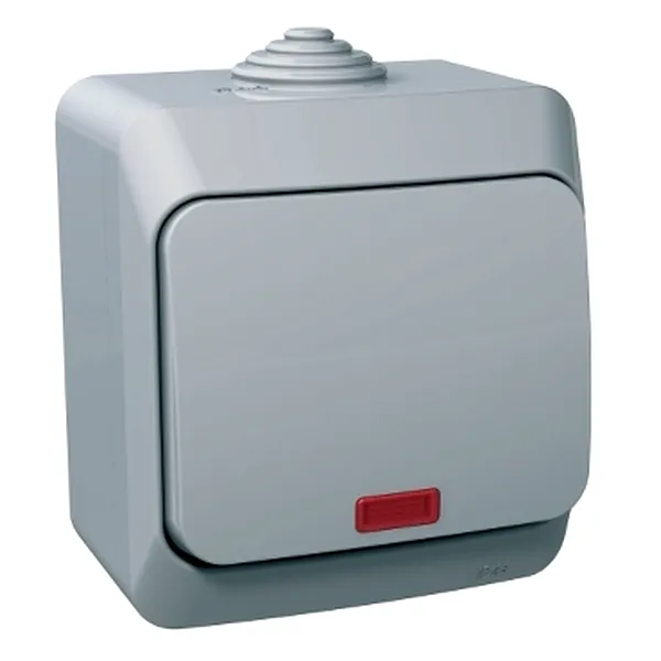 Cedar Plus, Intrerupator cruce cu indicator luminos 16A PT IP44 gri